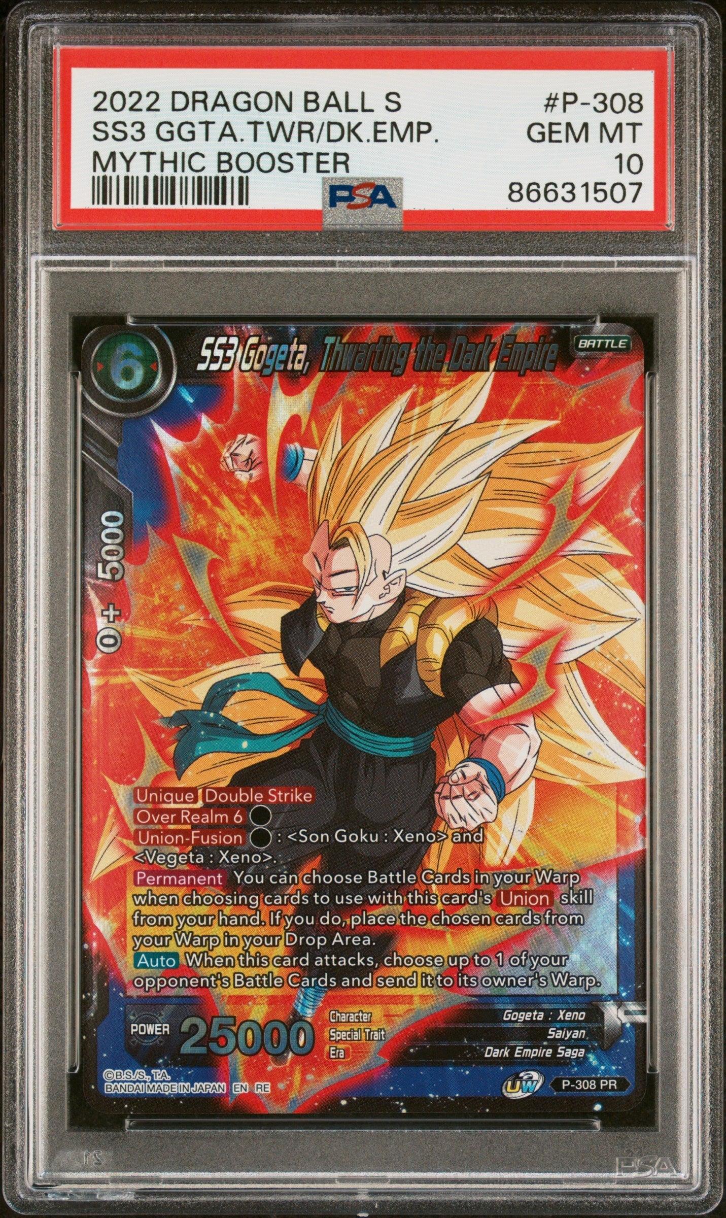 2022 DRAGON BALL SUPER MYTHIC BOOSTER SS3 GOGETA, THWRT/EMP #P-308 - PSA 10 - ToylandEU