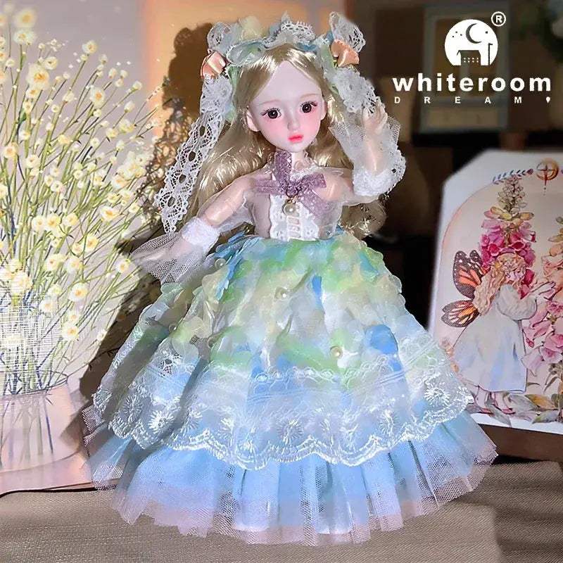 BJD Ball Jointed Doll 30cm Green Eyes With Wedding Dress - ToylandEU