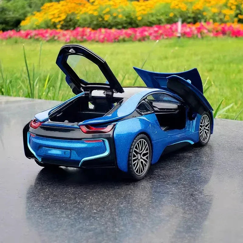 BMW I8 1:32 Diecast Alloy Model Car With Sound And Light Pull Back Toy - ToylandEU