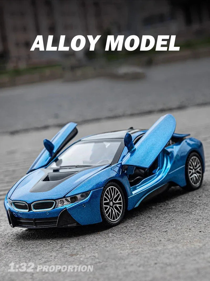 BMW I8 1:32 Diecast Alloy Model Car With Sound And Light Pull Back Toy - ToylandEU