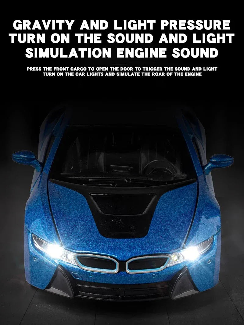 BMW I8 1:32 Diecast Alloy Model Car With Sound And Light Pull Back Toy - ToylandEU