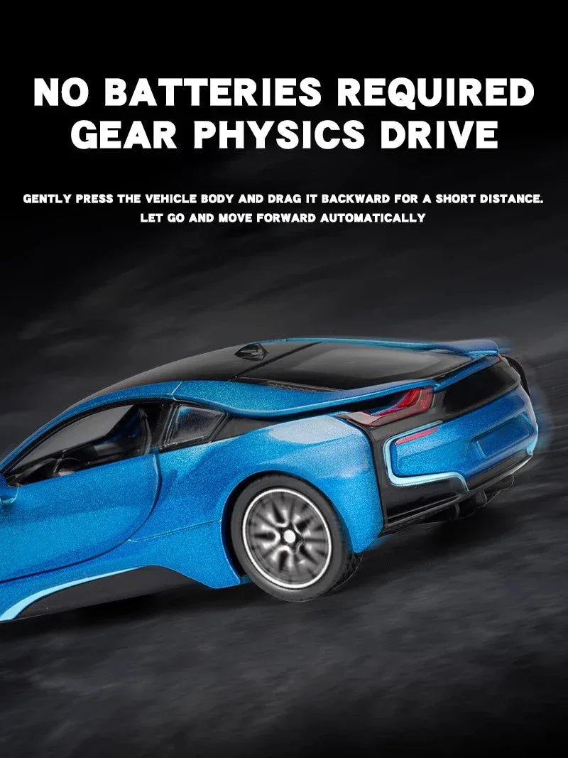 BMW I8 1:32 Diecast Alloy Model Car With Sound And Light Pull Back Toy - ToylandEU