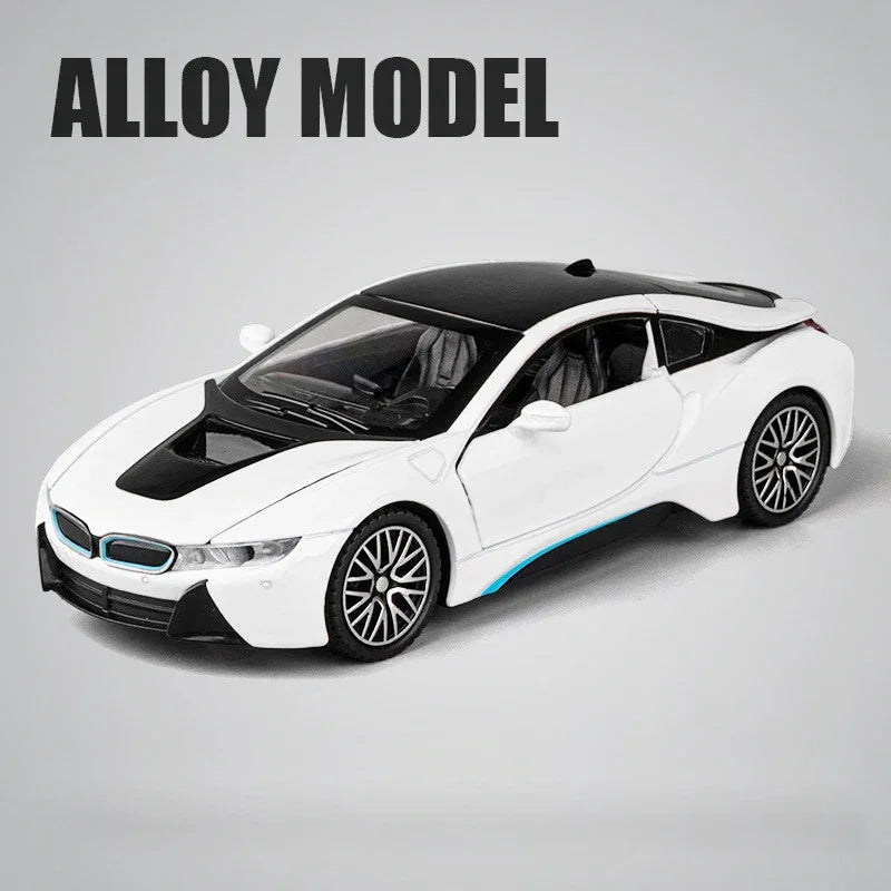 BMW I8 1:32 Diecast Alloy Model Car With Sound And Light Pull Back Toy - ToylandEU
