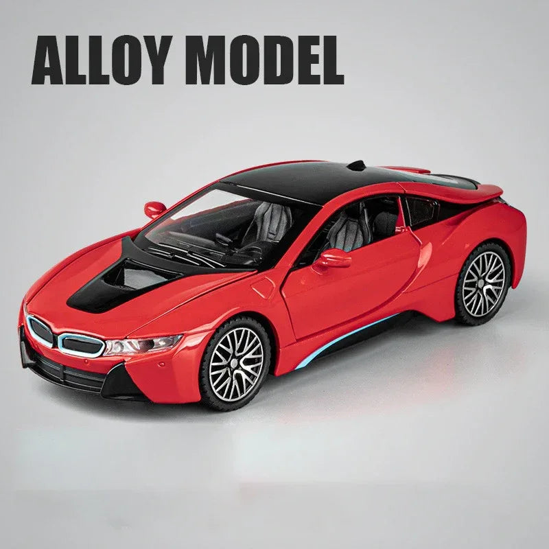 BMW I8 1:32 Diecast Alloy Model Car With Sound And Light Pull Back Toy - ToylandEU