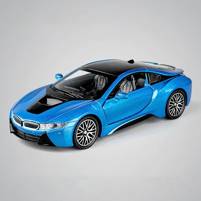 BMW I8 1:32 Diecast Alloy Model Car With Sound And Light Pull Back Toy - ToylandEU