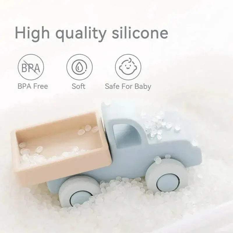 Baby BPA Free Silicone Car Ambulance Toys Wooden Cartoon Bus Teether Educational Montessori Toys For Children - ToylandEU