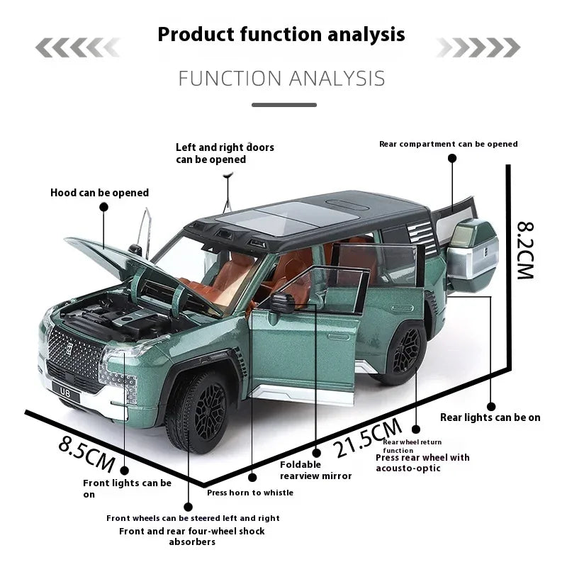 BYD Look Upat U8 SUV Diecast Model 1:24 Alloy Metal Sound Light Toy - ToylandEU