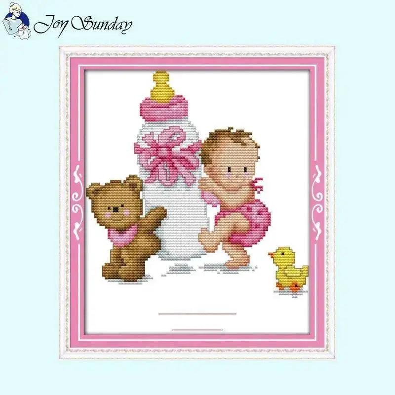  Baby Bottle Themed Cross Stitch Embroidery Kit - 14ct, 16ct, 11ct Printed Canvas Fabric for DIY Hand Sewing and Birth Certificates -  ToylandEU™