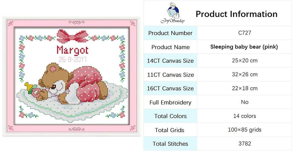 Baby Bottle Themed Cross Stitch Embroidery Kit - 14ct, 16ct, 11ct Printed Canvas Fabric for DIY Hand Sewing and Birth Certificates - ToylandEU