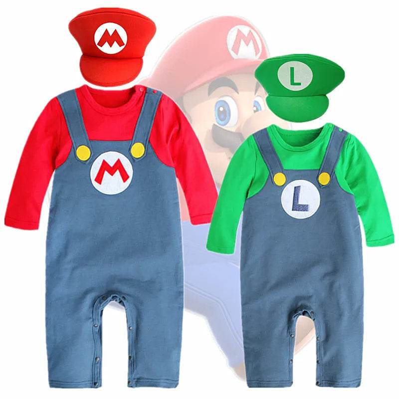 Baby Boy Anime Hooded Brothers Bodysuit Autumn and Winter Thin Section Fleece Long Sleeve Bodysuit Party Holiday Costume Red - ToylandEU