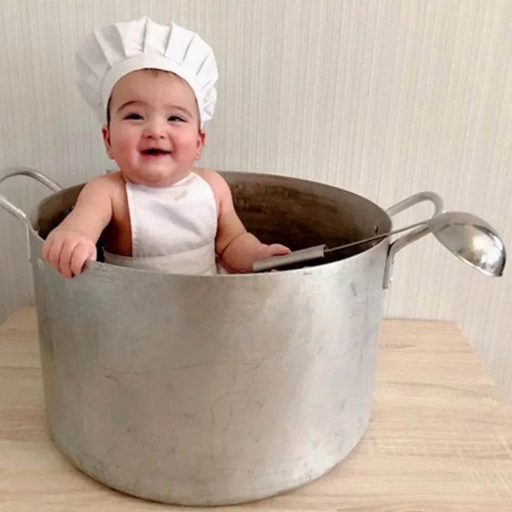 Baby Chef Apron Hat Outfit for Newborn Photography Prop Unisex Cook Costume for Boys and Girls - ToylandEU