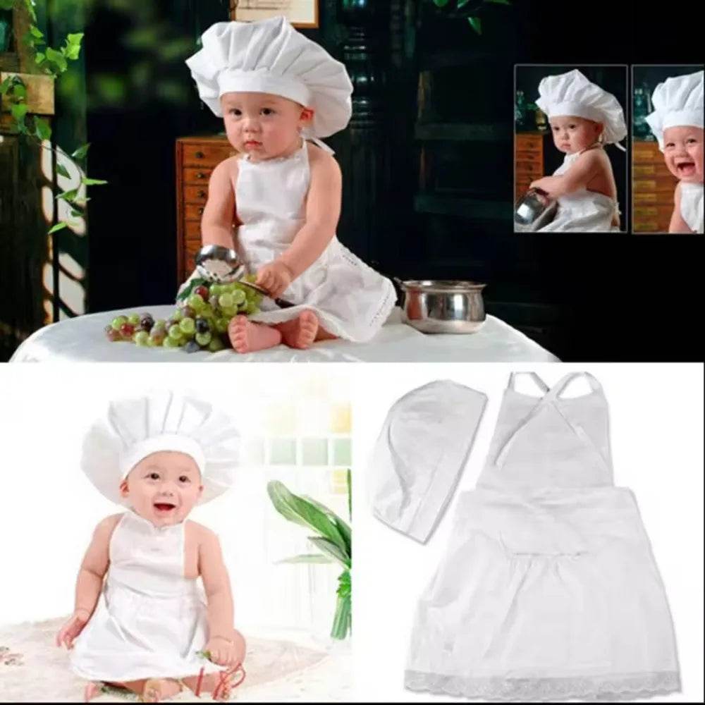 Baby Chef Apron Hat Outfit for Newborn Photography Prop Unisex Cook Costume for Boys and Girls - ToylandEU