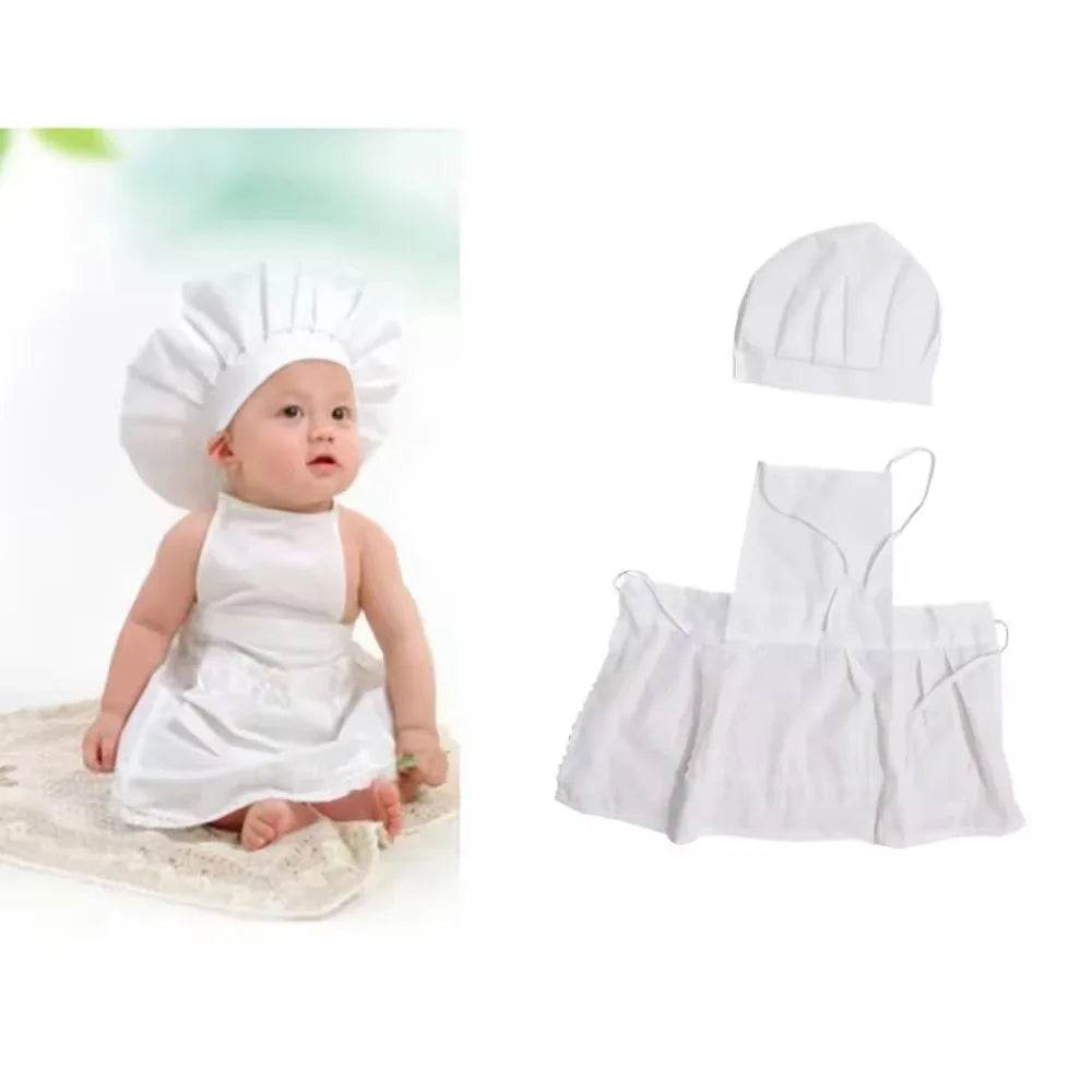 Baby Chef Apron Hat Outfit for Newborn Photography Prop Unisex Cook Costume for Boys and Girls - ToylandEU