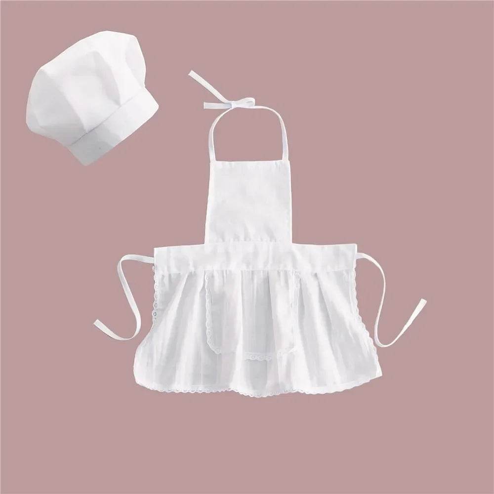 Baby Chef Apron Hat Outfit for Newborn Photography Prop Unisex Cook Costume for Boys and Girls - ToylandEU