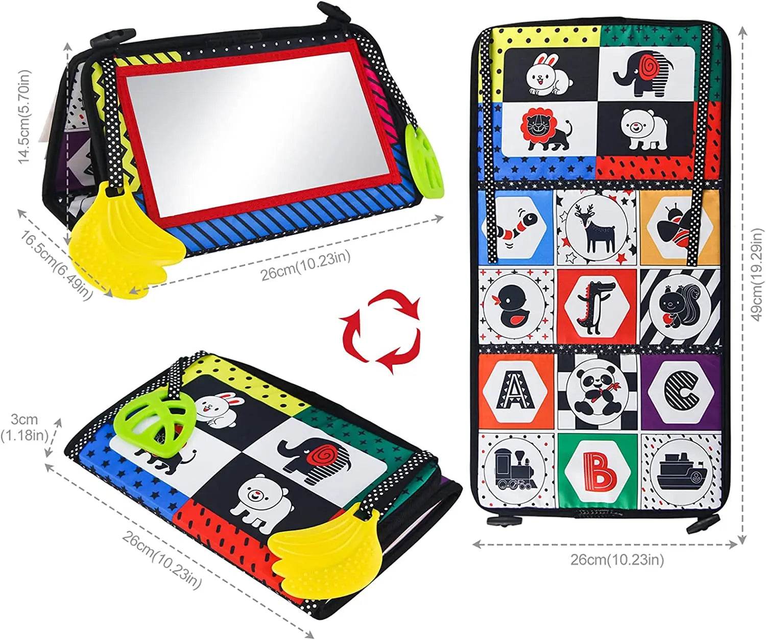 Baby Cloth Book with Distorting Mirror Soft Cartoon Parent Child Interactive Early Educational Montessori Toy for Children - ToylandEU