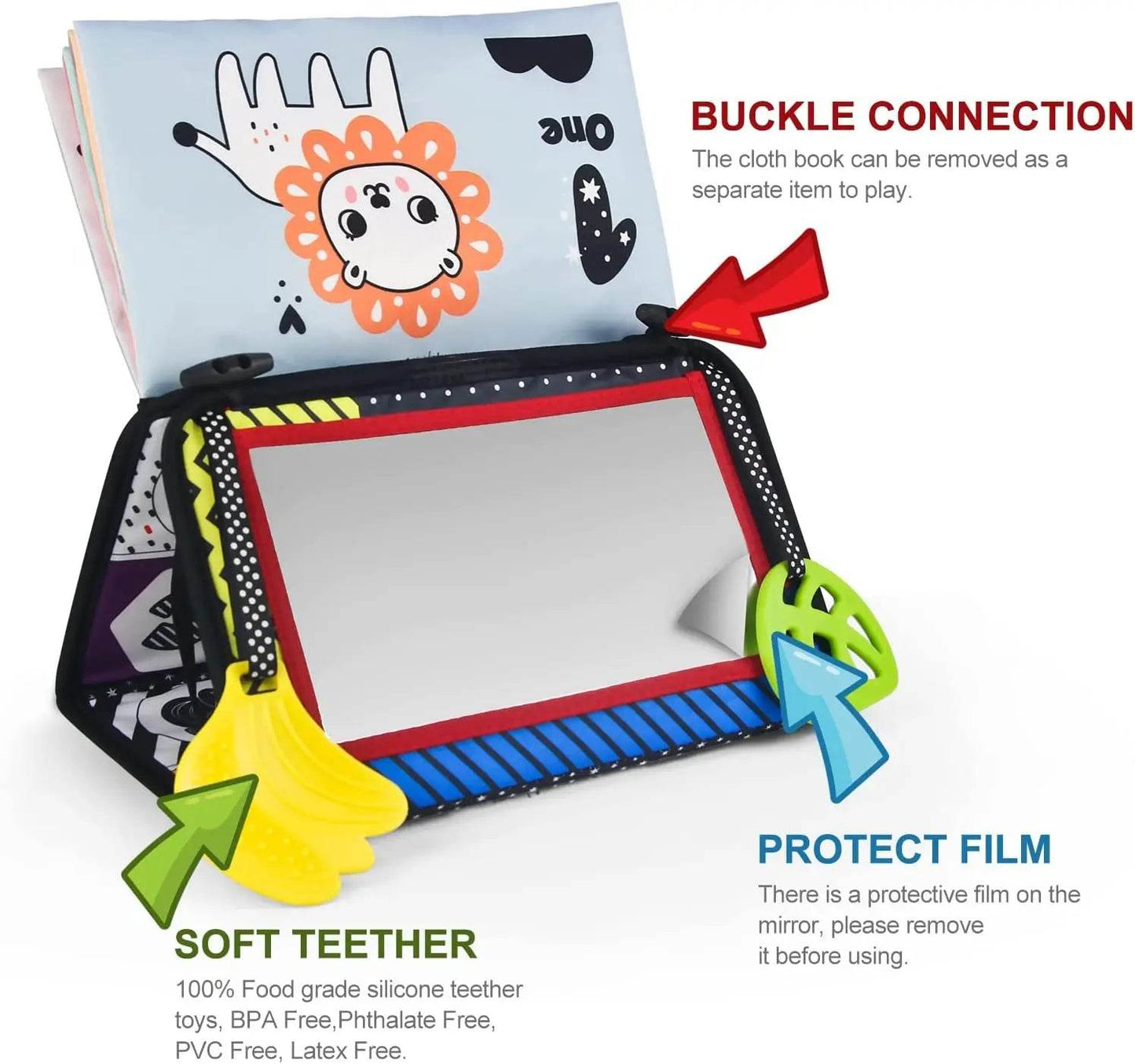 Baby Cloth Book with Distorting Mirror Soft Cartoon Parent Child Interactive Early Educational Montessori Toy for Children - ToylandEU