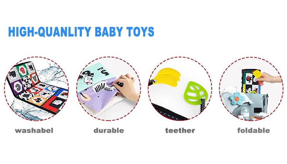 Baby Cloth Book with Distorting Mirror Soft Cartoon Parent Child Interactive Early Educational Montessori Toy for Children - ToylandEU
