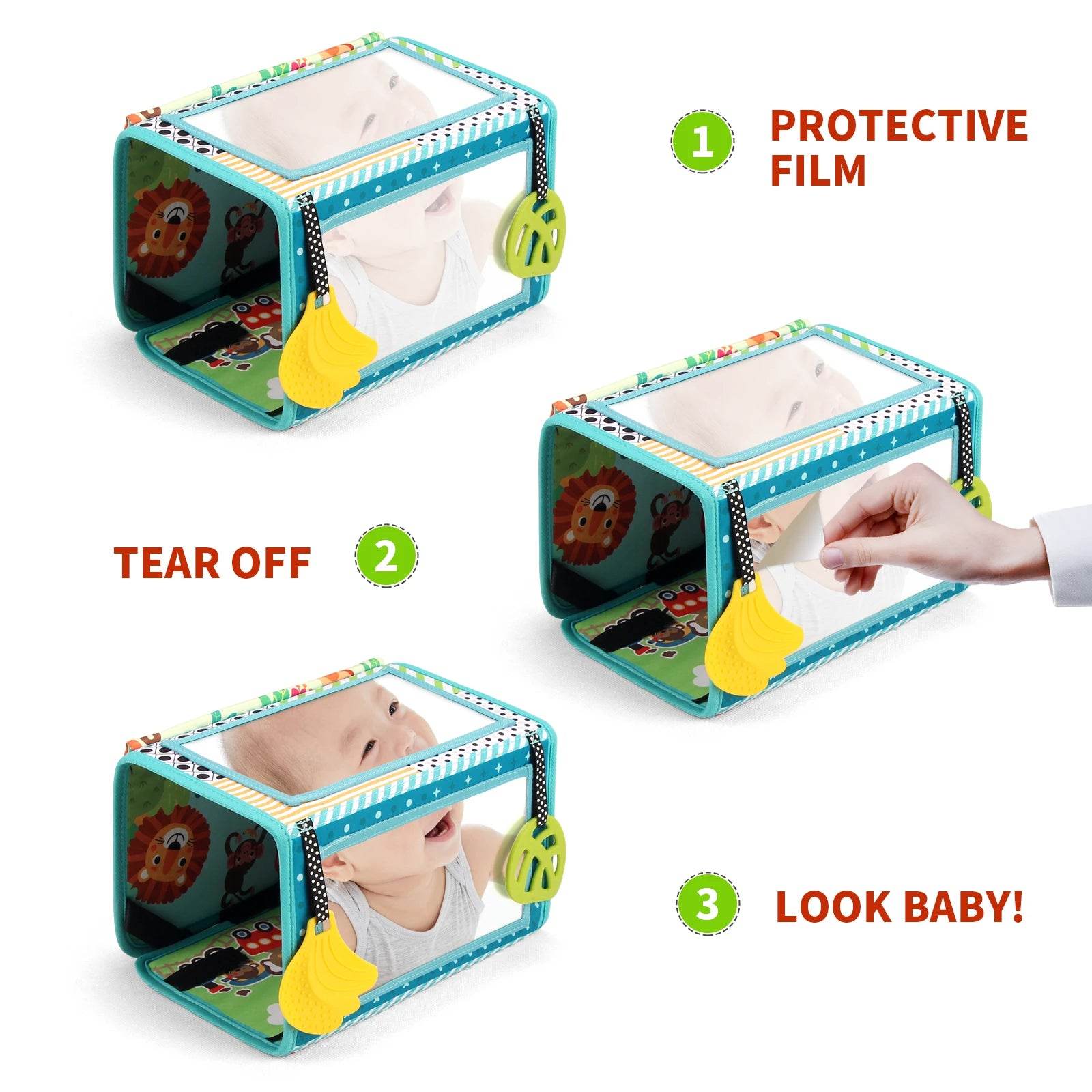 Baby Cloth Book with Distorting Mirror Soft Cartoon Parent Child Interactive Sensory Educational Montessori Toy - ToylandEU