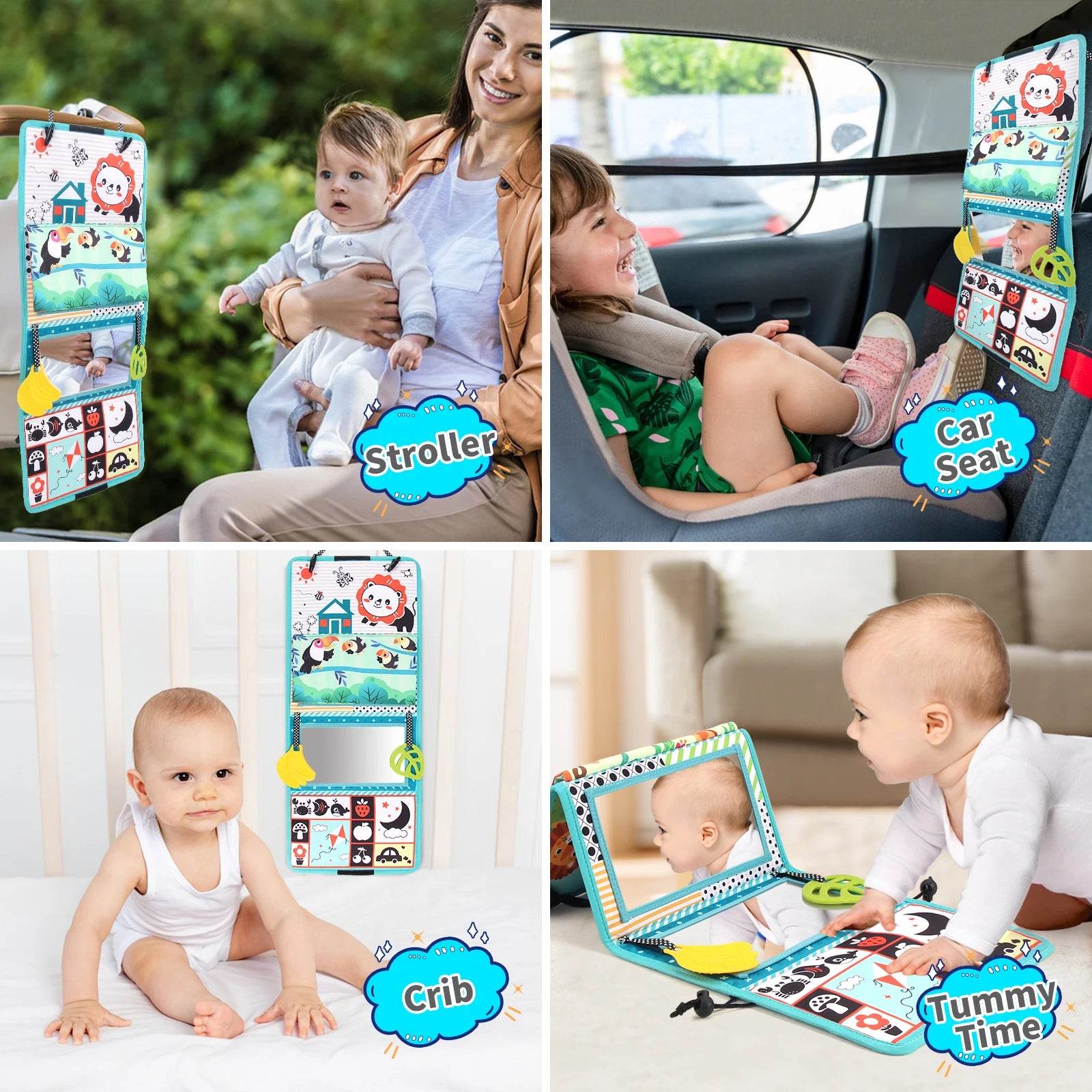 Baby Cloth Book with Distorting Mirror Soft Cartoon Parent Child Interactive Sensory Educational Montessori Toy - ToylandEU