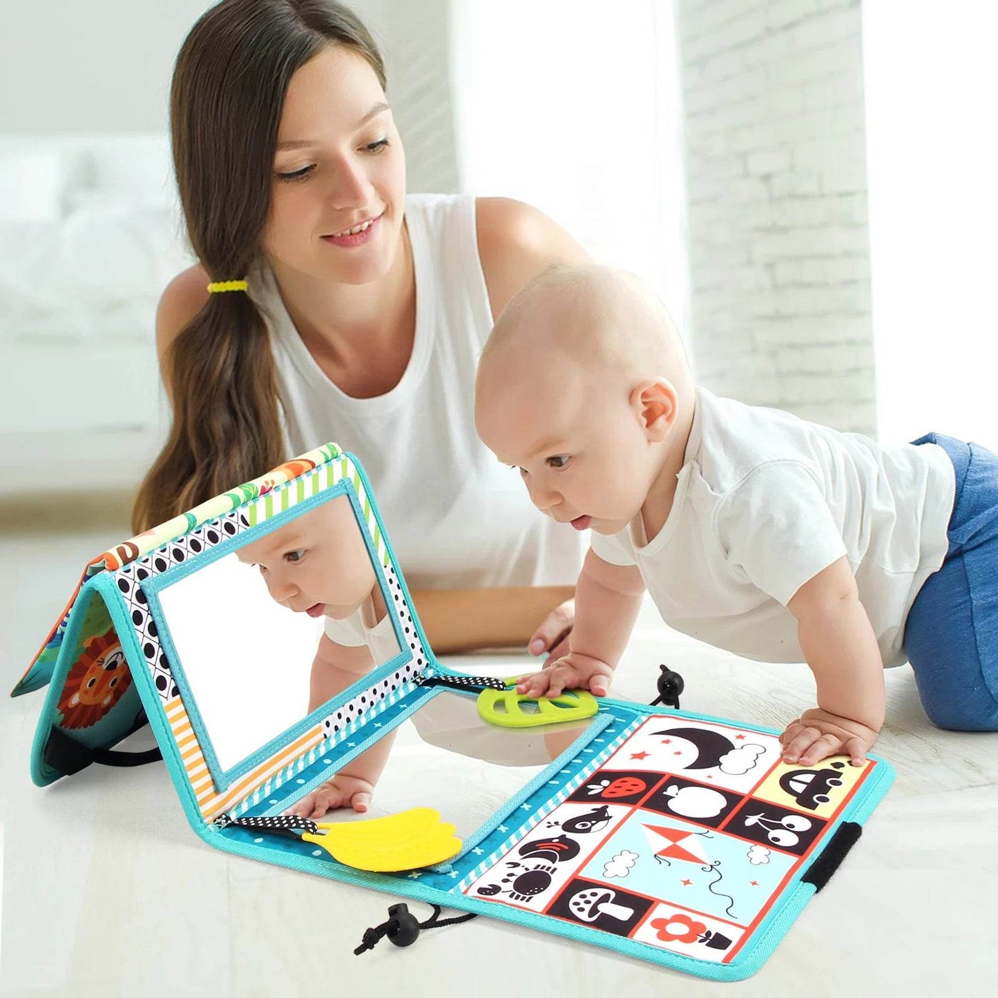 Baby Cloth Book with Distorting Mirror Soft Cartoon Parent Child Interactive Sensory Educational Montessori Toy - ToylandEU