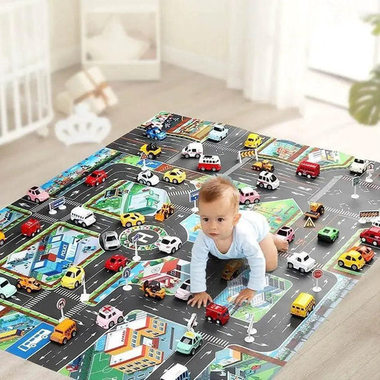  130*100cm Baby Crawling Mat for Children Cartoons Traffic Rug Indoor Toys City Road Carpet Kids Playmat -  ToylandEU™