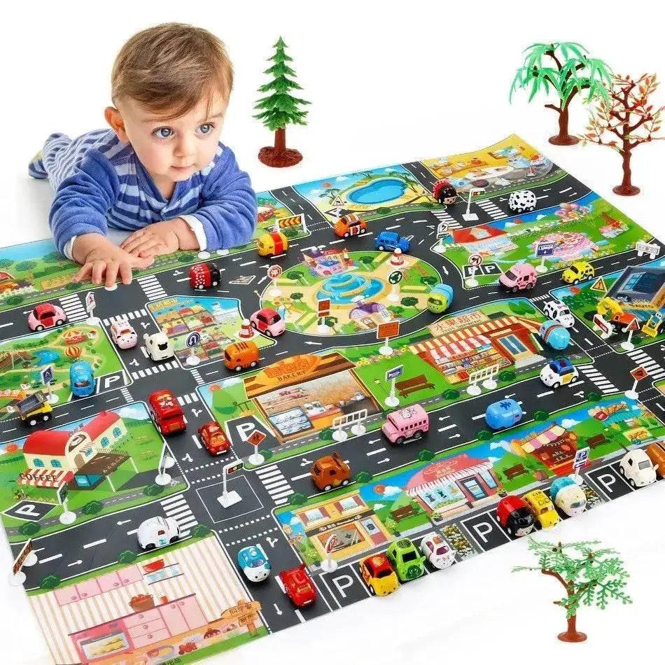  130*100cm Baby Crawling Mat for Children Cartoons Traffic Rug Indoor Toys City Road Carpet Kids Playmat -  ToylandEU™
