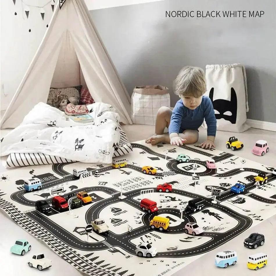  130*100cm Baby Crawling Mat for Children Cartoons Traffic Rug Indoor Toys City Road Carpet Kids Playmat -  ToylandEU™
