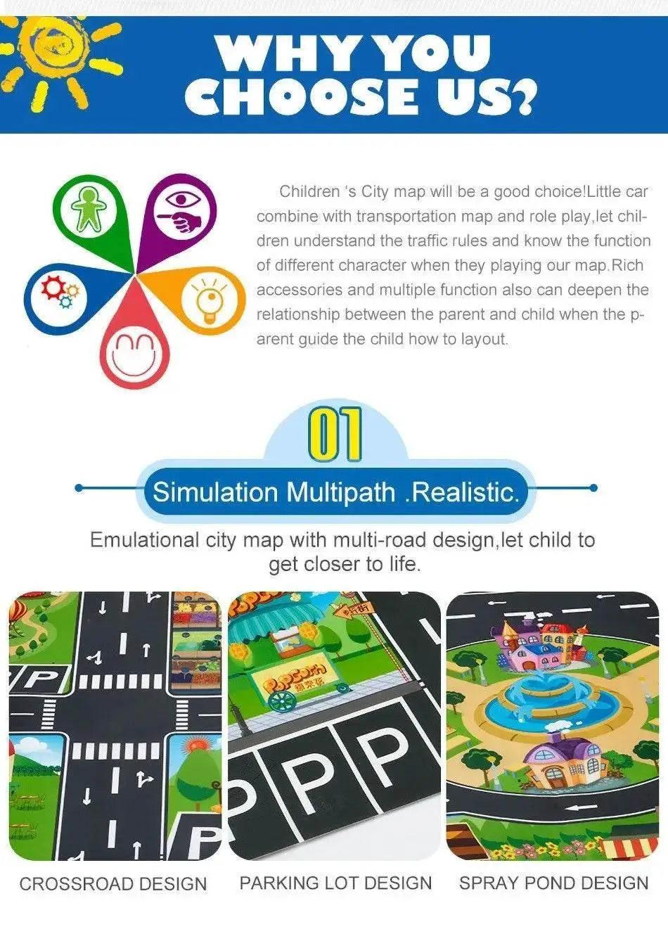  130*100cm Baby Crawling Mat for Children Cartoons Traffic Rug Indoor Toys City Road Carpet Kids Playmat -  ToylandEU™