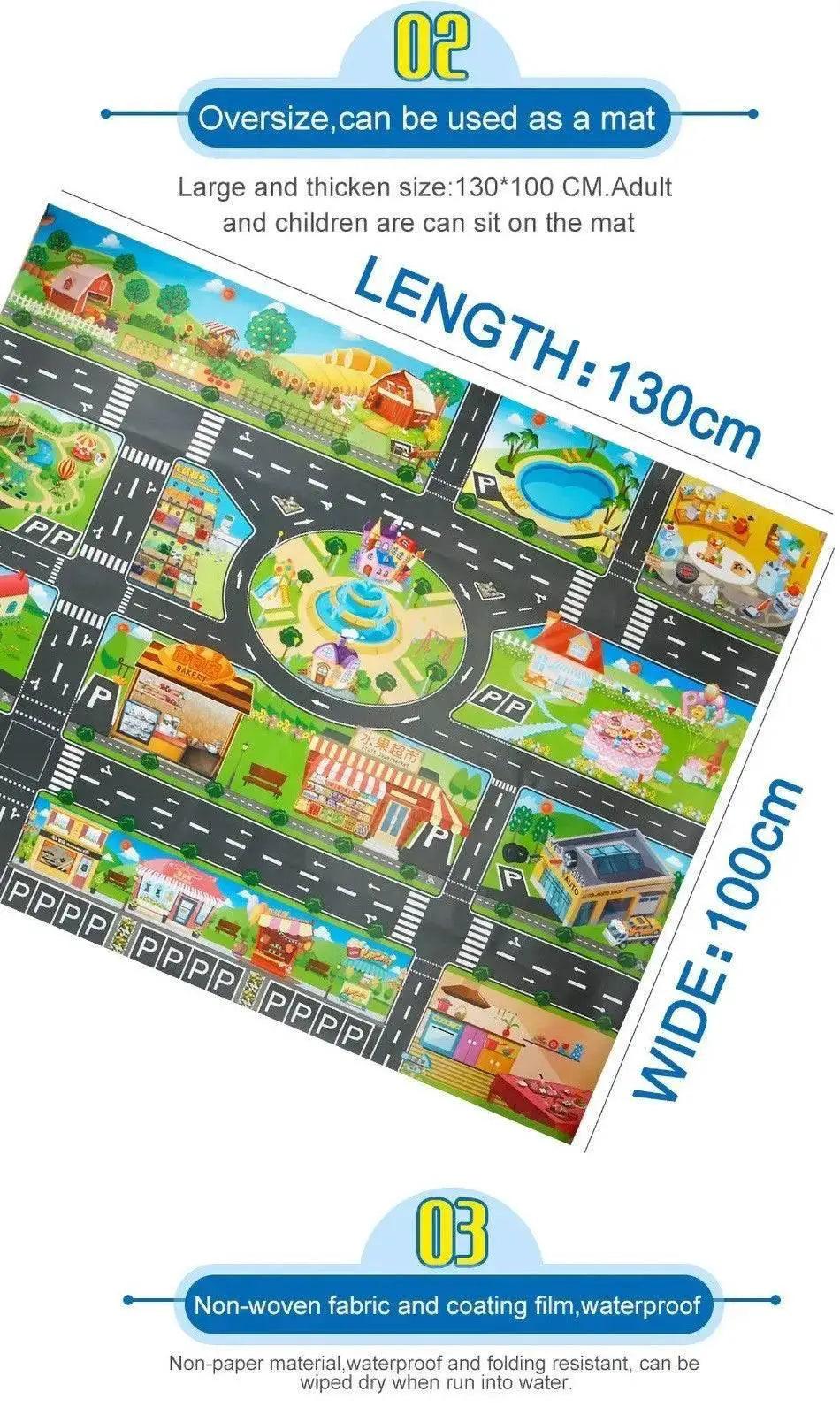 130*100cm Baby Crawling Mat for Children Cartoons Traffic Rug Indoor Toys City Road Carpet Kids Playmat -  ToylandEU™