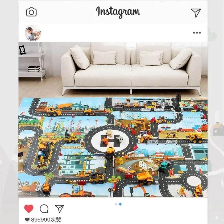  130*100cm Baby Crawling Mat for Children Cartoons Traffic Rug Indoor Toys City Road Carpet Kids Playmat -  ToylandEU™