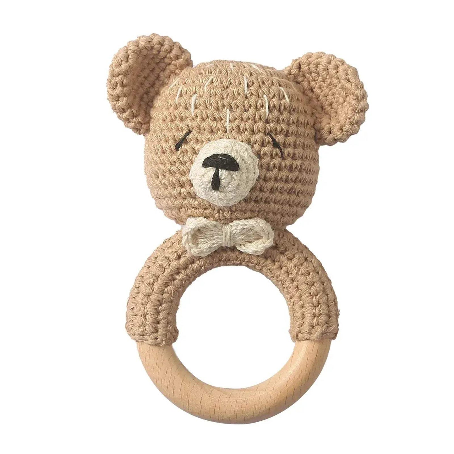  Baby Crochet Bear Rattle Toy 10 cm Cube Wooden Elements Unisex 0-36 Months Montessori -  ToylandEU™