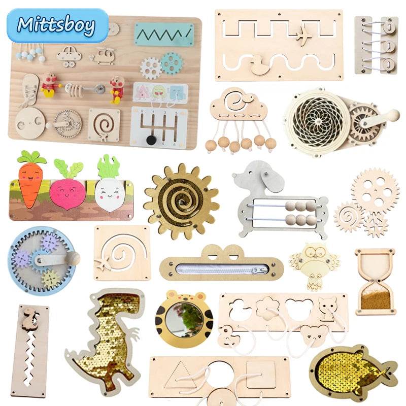Baby DIY Montessori Activity Busy Board Parts Latch Toy Wooden Puzzle Accessories Material Early Education Toy for Children Gifts - ToylandEU