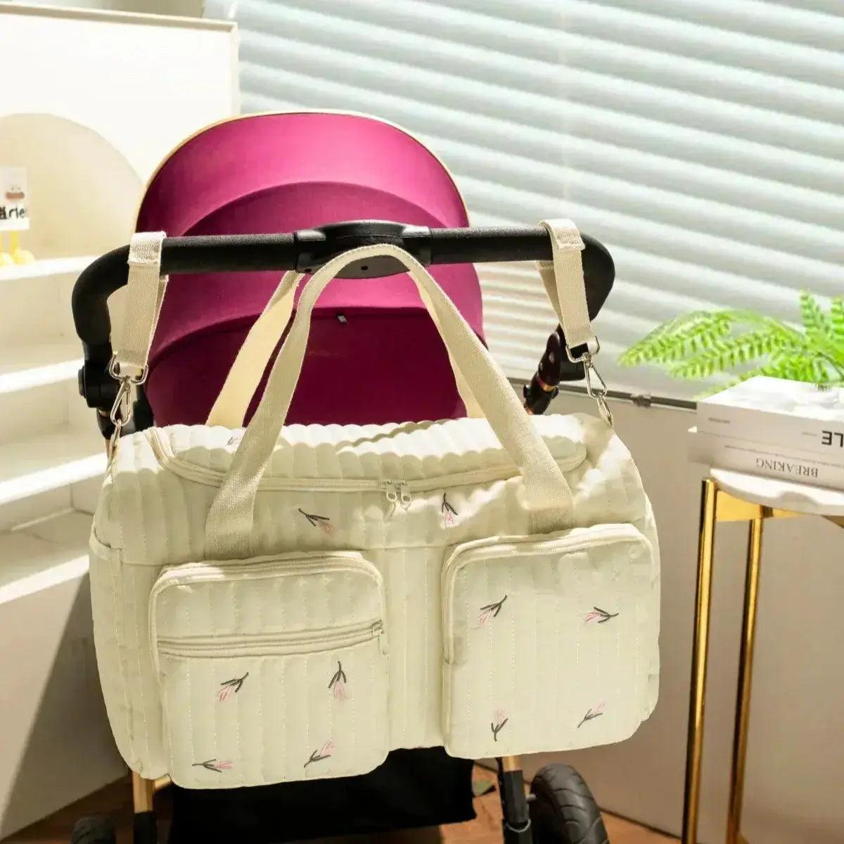  Baby Diaper Bag Cute Bear Flower Embroidery Pattern Mommy Bag Baby Beige Cotton Fabric Zipper Diaper Handbag New Luggage Bag -  ToylandEU™