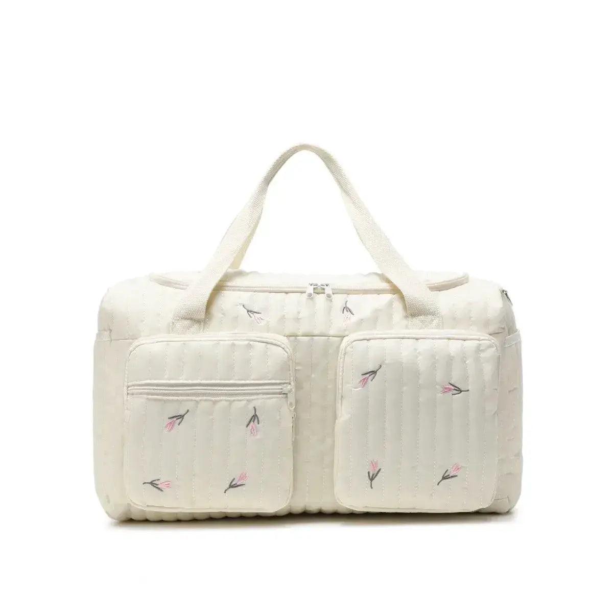  Baby Diaper Bag Cute Bear Flower Embroidery Pattern Mommy Bag Baby Beige Cotton Fabric Zipper Diaper Handbag New Luggage Bag -  ToylandEU™