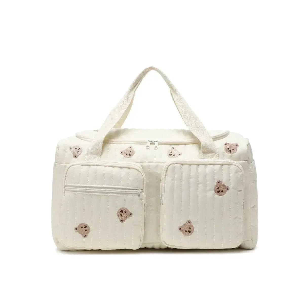  Baby Diaper Bag Cute Bear Flower Embroidery Pattern Mommy Bag Baby Beige Cotton Fabric Zipper Diaper Handbag New Luggage Bag -  ToylandEU™
