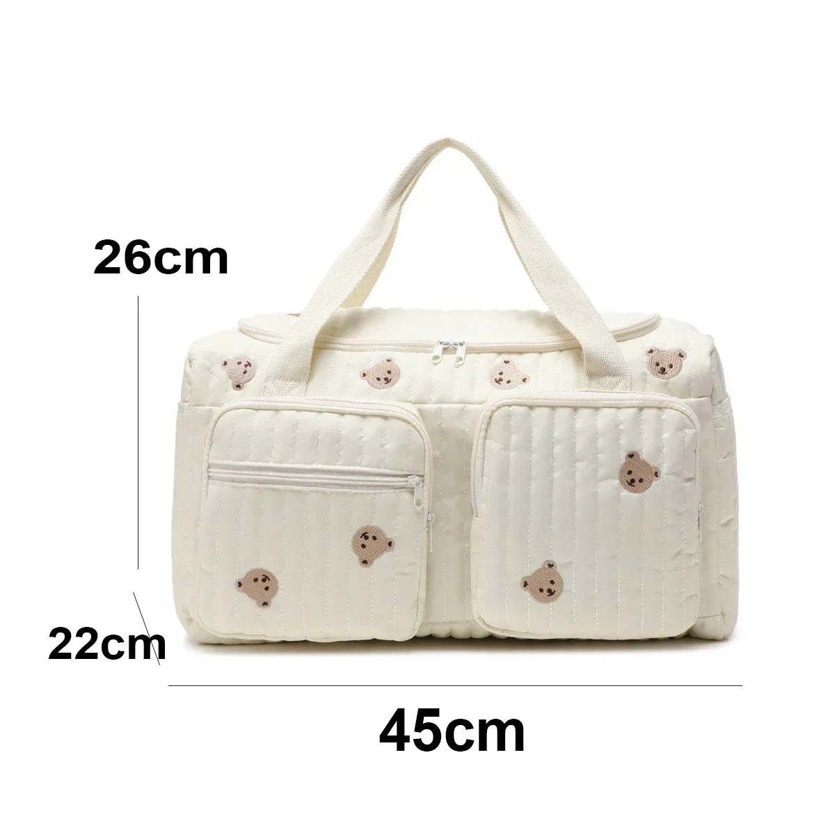 Baby Diaper Bag Cute Bear Flower Embroidery Pattern Mommy Bag Baby Beige Cotton Fabric Zipper Diaper Handbag New Luggage Bag - ToylandEU