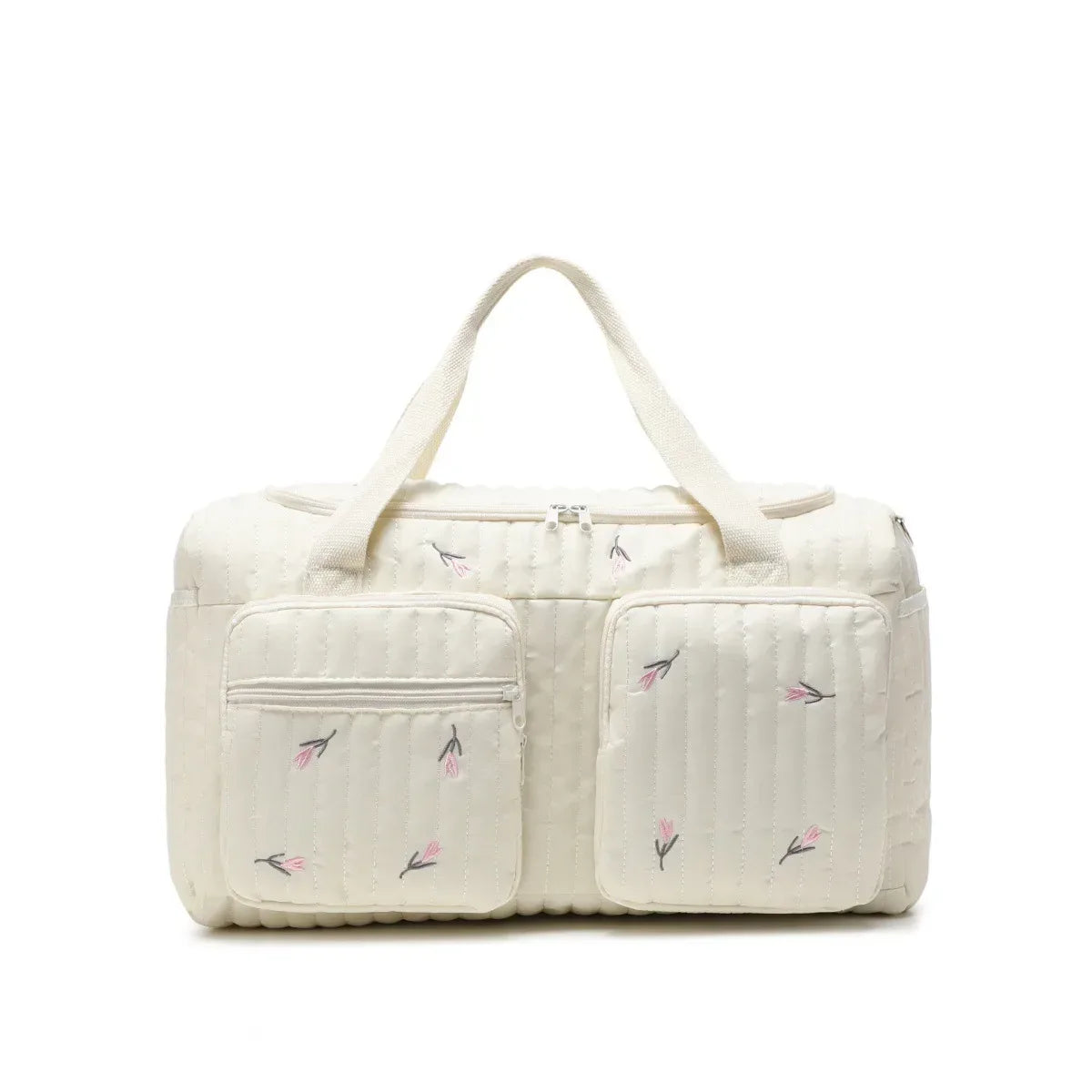 Baby Diaper Bag Cute Bear Flower Embroidery Pattern Mommy Bag Baby Beige Cotton Fabric Zipper Diaper Handbag New Luggage Bag - ToylandEU
