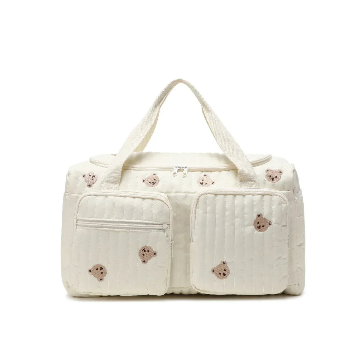 Baby Diaper Bag Cute Bear Flower Embroidery Pattern Mommy Bag Baby Beige Cotton Fabric Zipper Diaper Handbag New Luggage Bag - ToylandEU