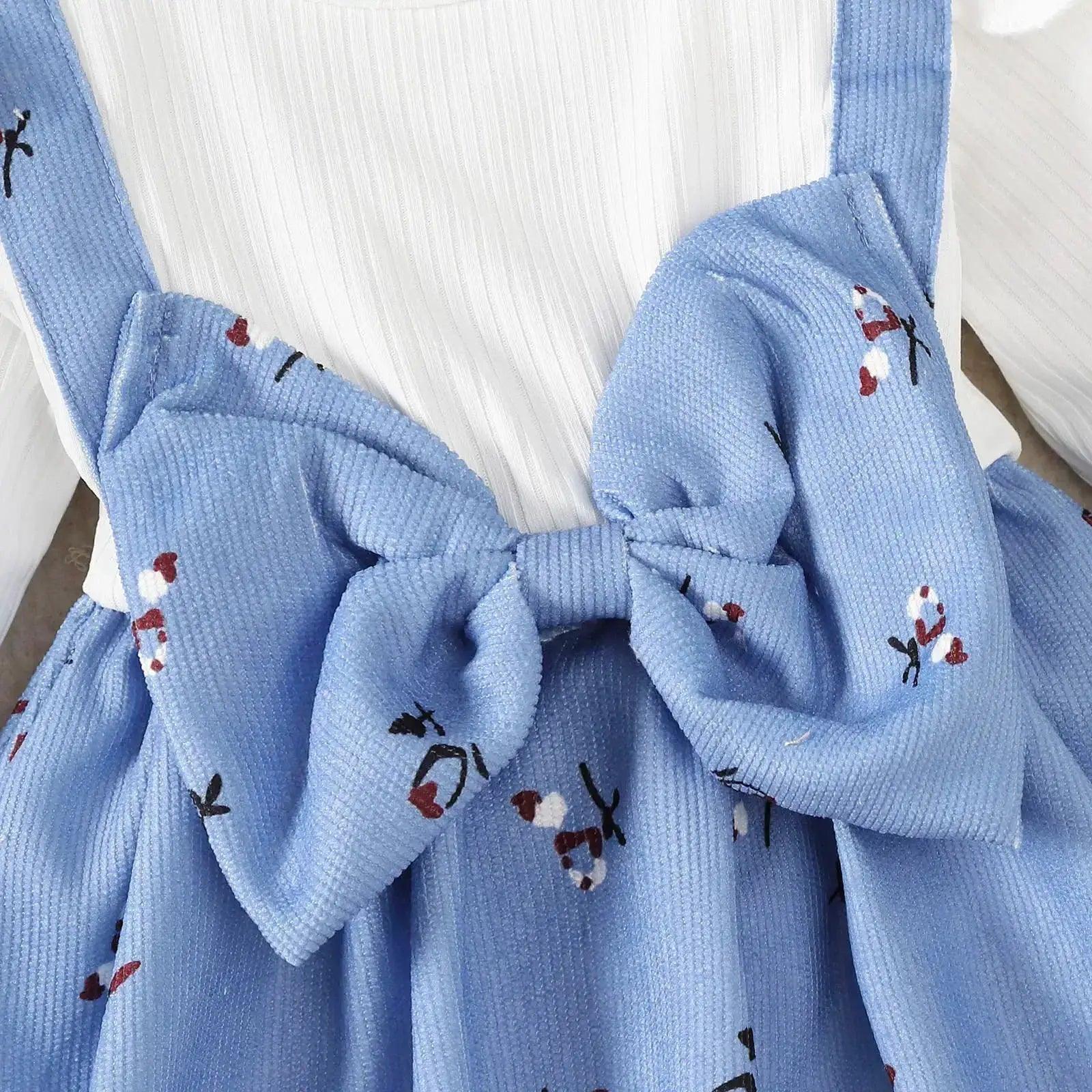  Baby Dress Blue Bow Soft Crushed Fabric Long Sleeve -  ToylandEU™