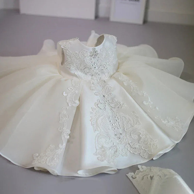 Baby Dress With Lace Bow Tutu For Christening And Birthday Party - ToylandEU