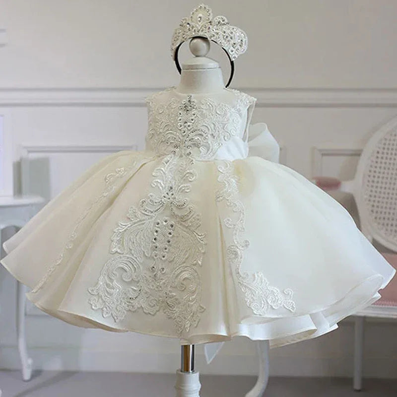 Baby Dress With Lace Bow Tutu For Christening And Birthday Party - ToylandEU