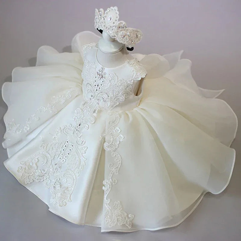 Baby Dress With Lace Bow Tutu For Christening And Birthday Party - ToylandEU