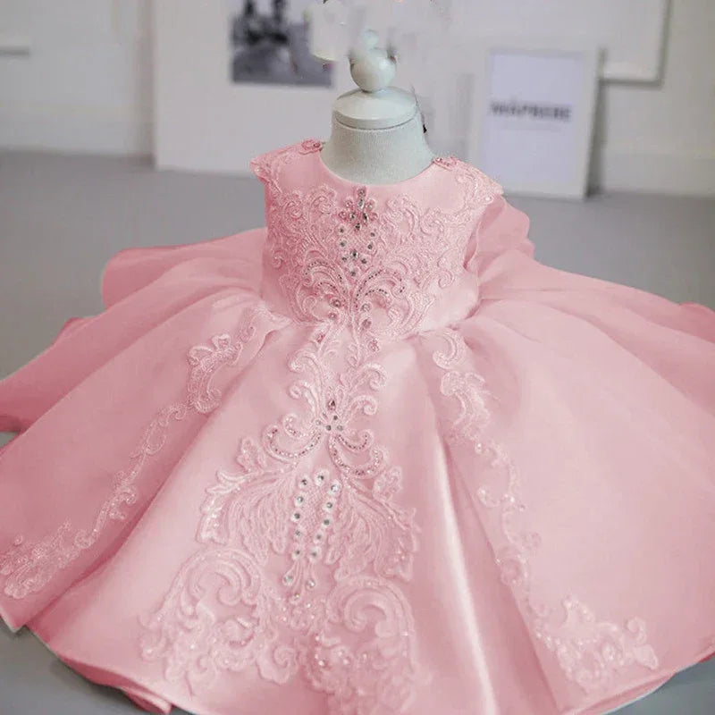 Baby Dress With Lace Bow Tutu For Christening And Birthday Party - ToylandEU