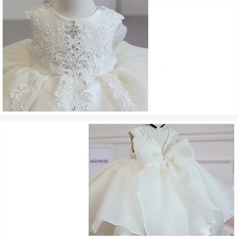 Baby Dress With Lace Bow Tutu For Christening And Birthday Party - ToylandEU