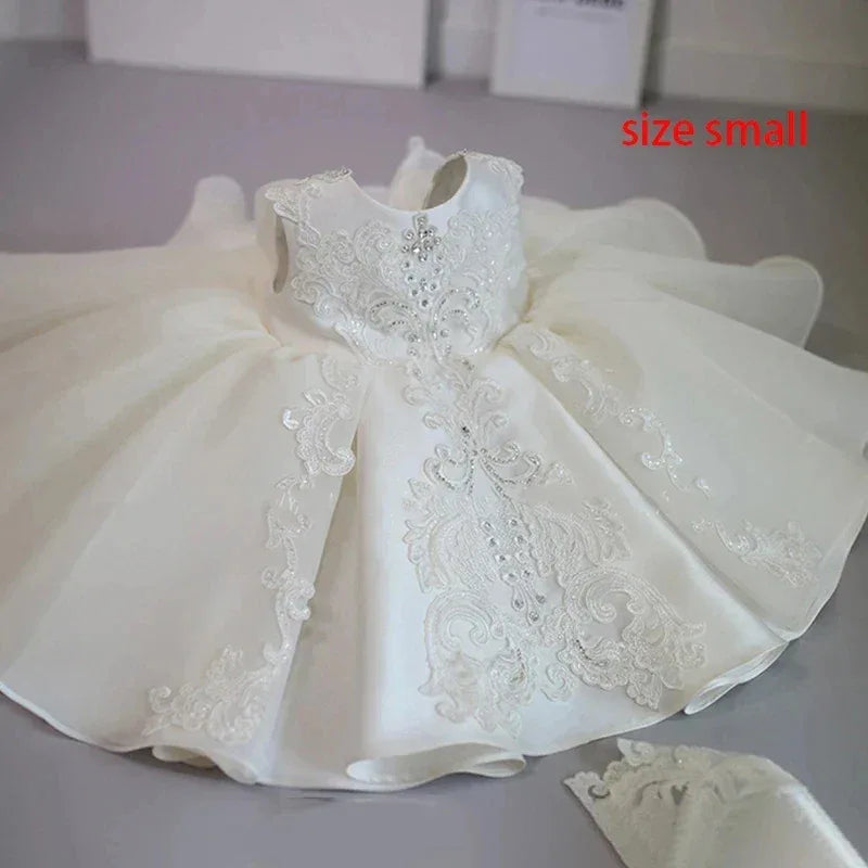 Baby Dress With Lace Bow Tutu For Christening And Birthday Party - ToylandEU