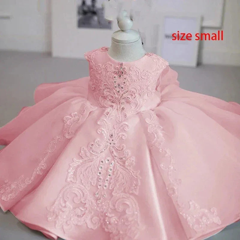 Baby Dress With Lace Bow Tutu For Christening And Birthday Party - ToylandEU