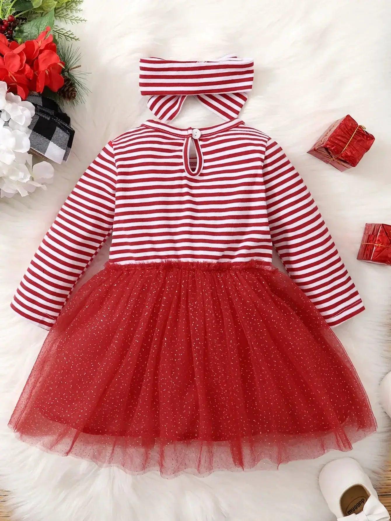  Baby Girl Christmas Deer Dress Knit Mesh Sleeves -  ToylandEU™