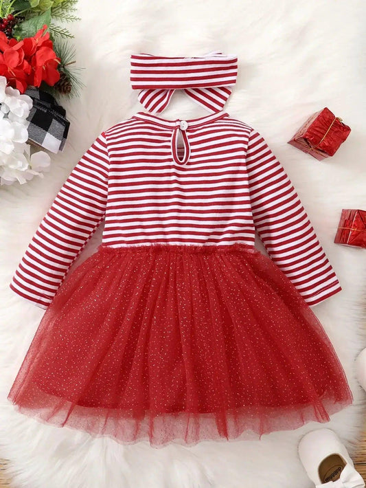  Baby Girl Christmas Deer Dress Knit Mesh Sleeves -  ToylandEU™