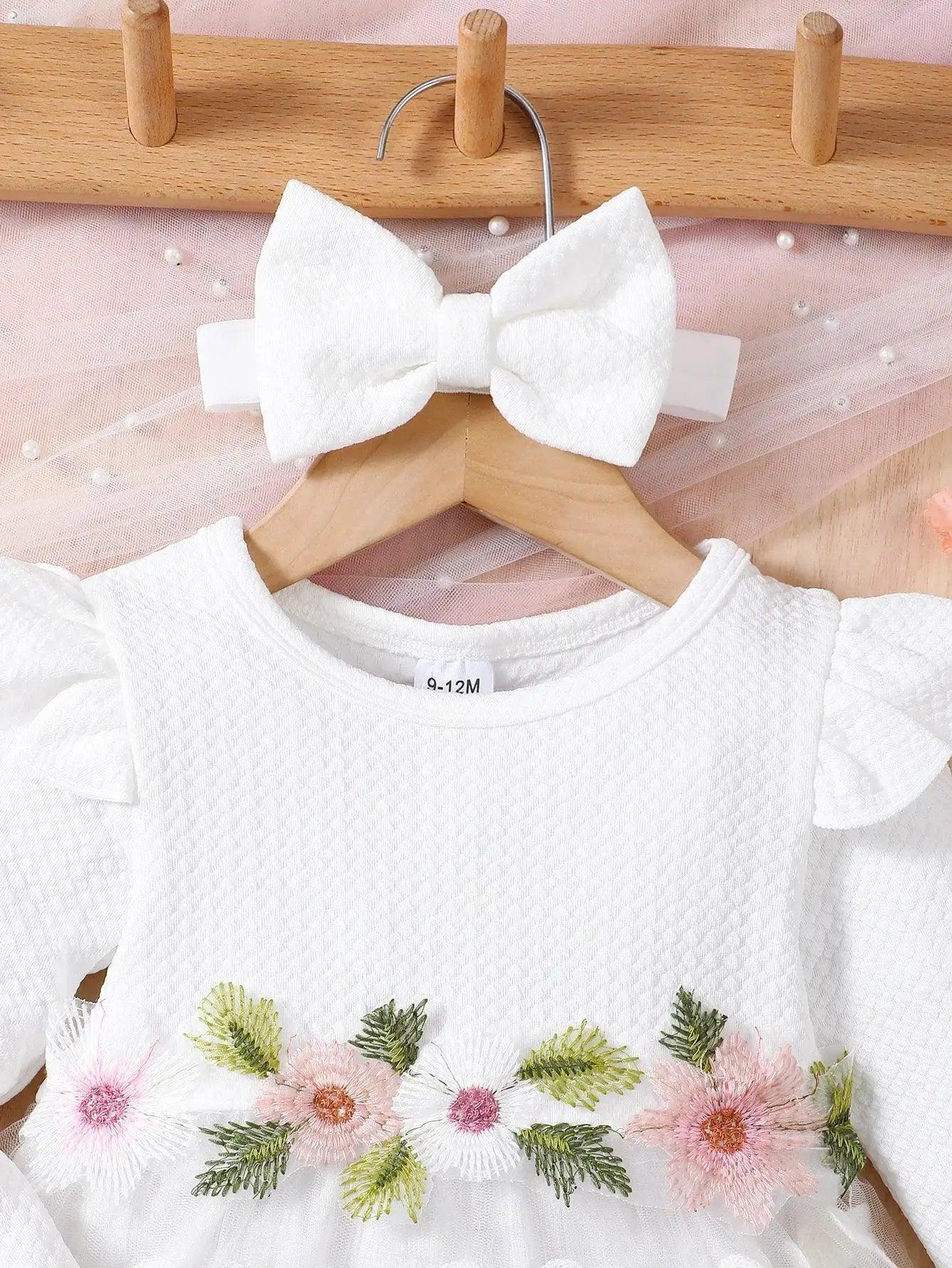  Baby Girl Dress 3D Embroidered Flowers Soft Knit -  ToylandEU™