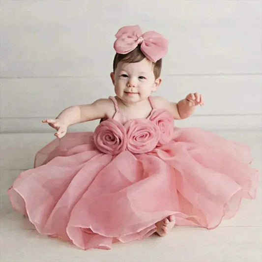  Baby Girl Dress Big Flower Pink Birthday Baptism -  ToylandEU™